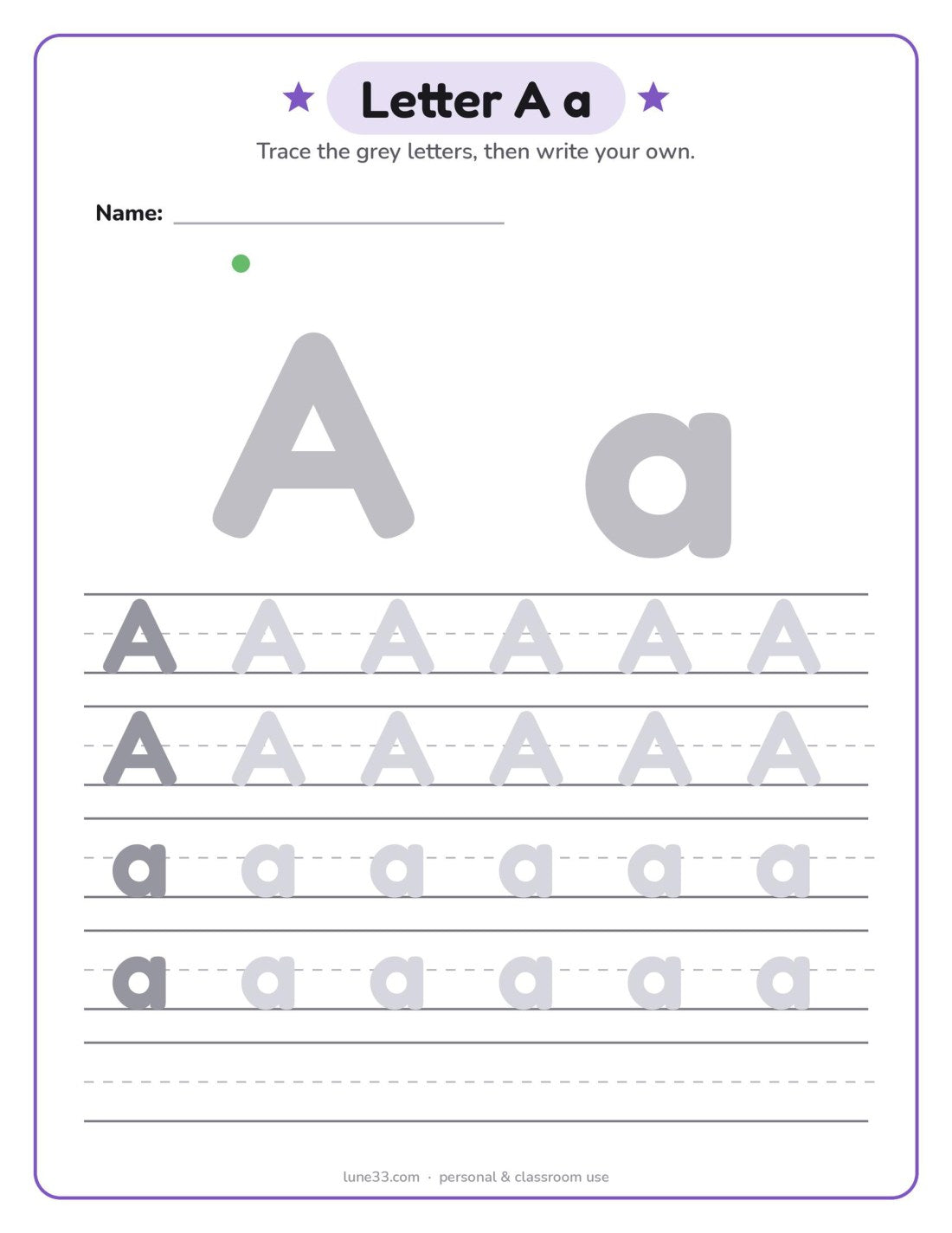 Letter A tracing, from the free sample