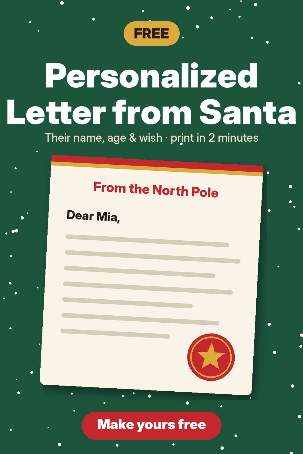 Free personalized letter from Santa printable