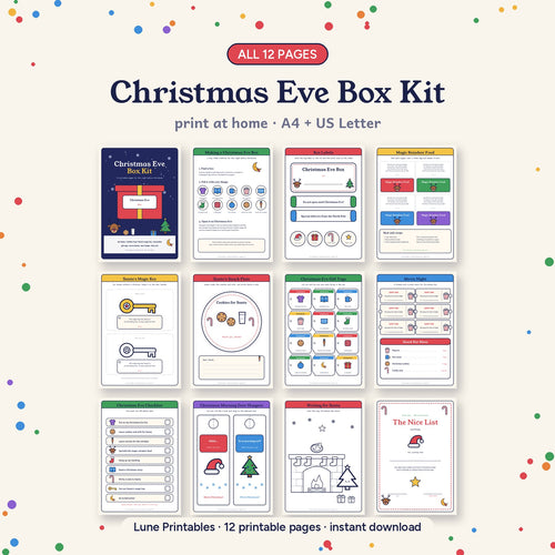 All 12 pages of the printable Christmas Eve Box Kit