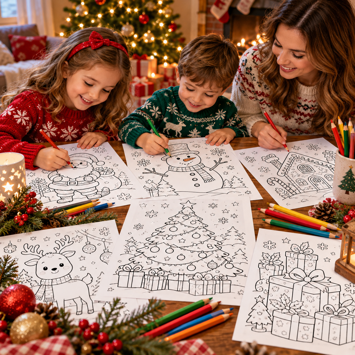 3D mockup of free printable winter coloring page sample