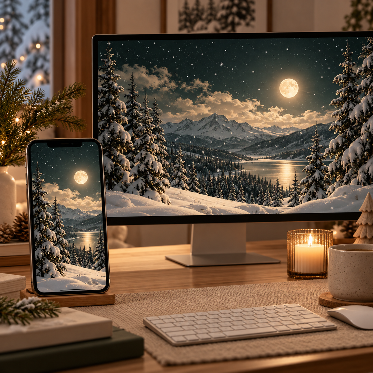 3D preview of winter wallpapers on phone and desktop